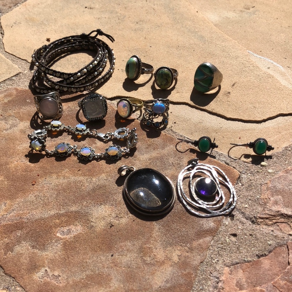 Opal bracelet and sterling rings